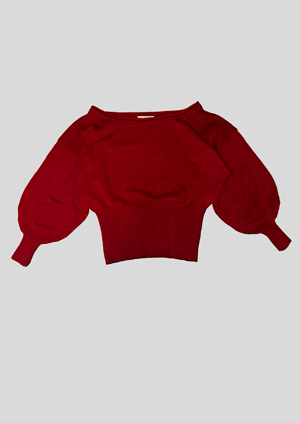 Bobby Jumper - Yilou-red-off-the-shoulder-jumper-cinched-waist-balloon-sleeve-alpaca