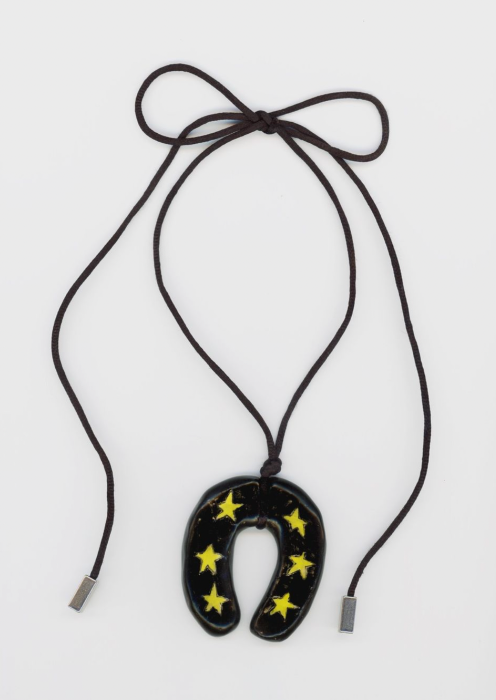 Lucky Horseshoe Necklace - Yilou - ceramic - black - yellow - stars - handmade - chunky necklace-chunky horseshoes necklace
